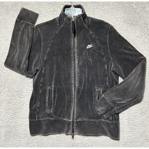 VTG Nike Jacket Womens M Gray Velour Swoosh Zip Track Sweatshirt Athletic‎ Y2K